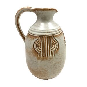 CHS Cyprus Handicrafts Studio Carved Pottery Speckled Ewer Pitcher 7.75" Greek